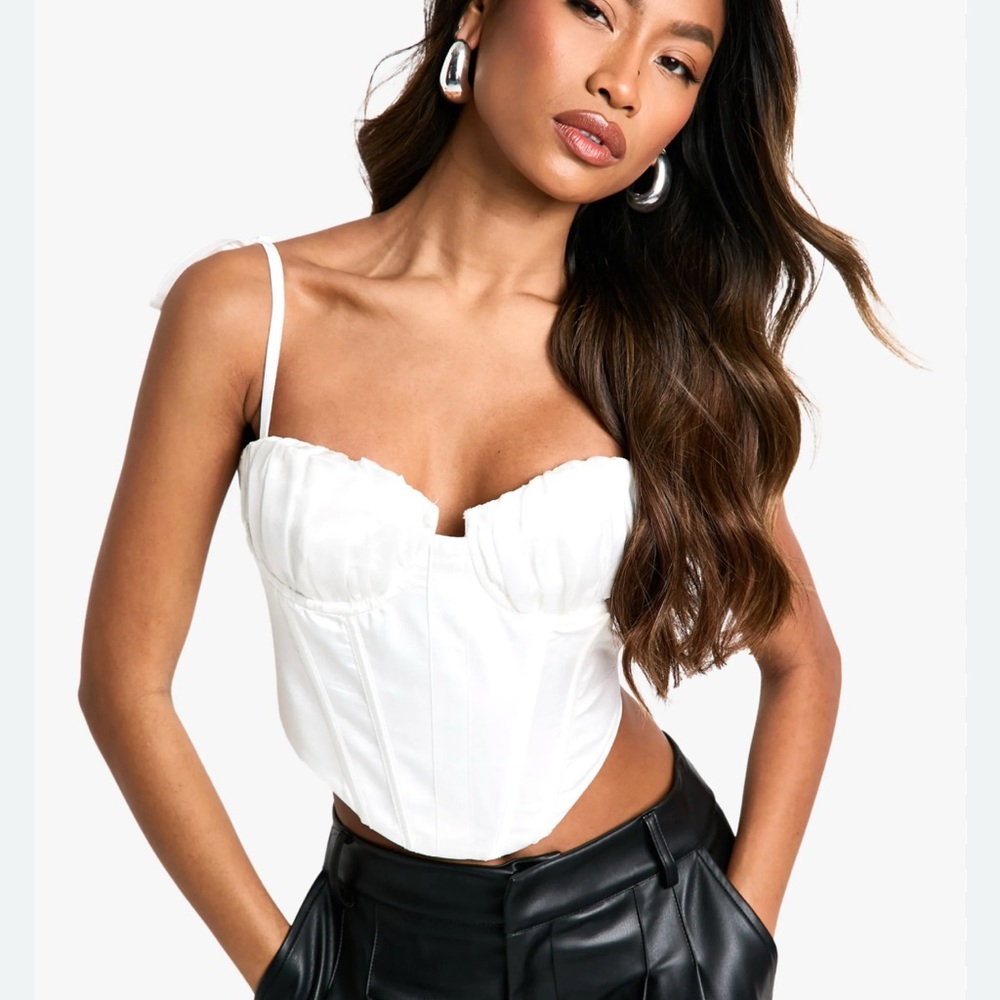 House of CB White Satin Crop Top